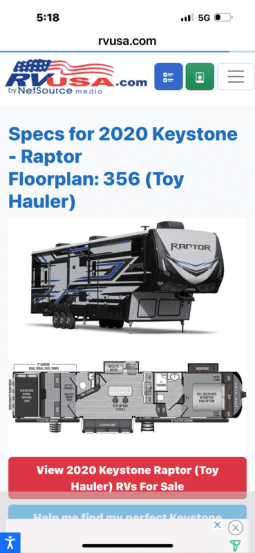 2020 KEYSTONE RV CO RAPTOR 356 full