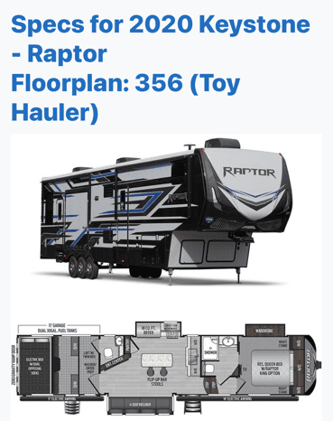 2020 KEYSTONE RV CO RAPTOR 356 full